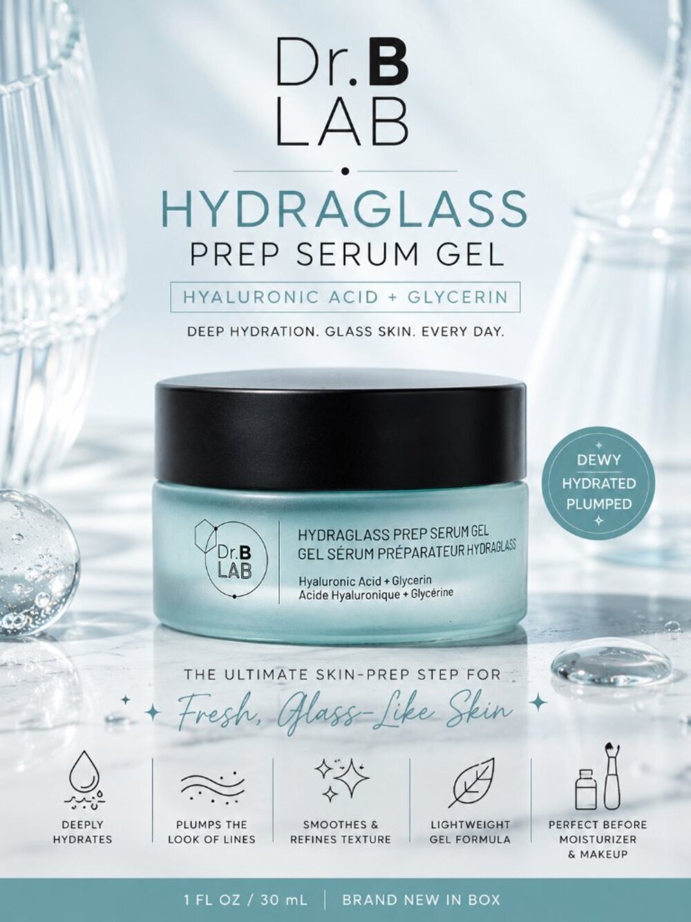 Dr. Brandt Dr. B Lab Hydraglass Prep Serum Gel Hyaluronic Acid 1 oz NIB